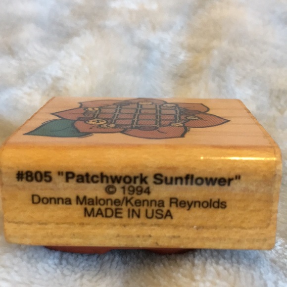 Patchwork Sunflower Country Art Stamp Vintage NWT 1.75” NWT - Picture 4 of 10